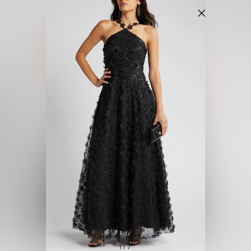 NEW Eliza J Floating Flow Floral Sequin Halter Gown, Size 8